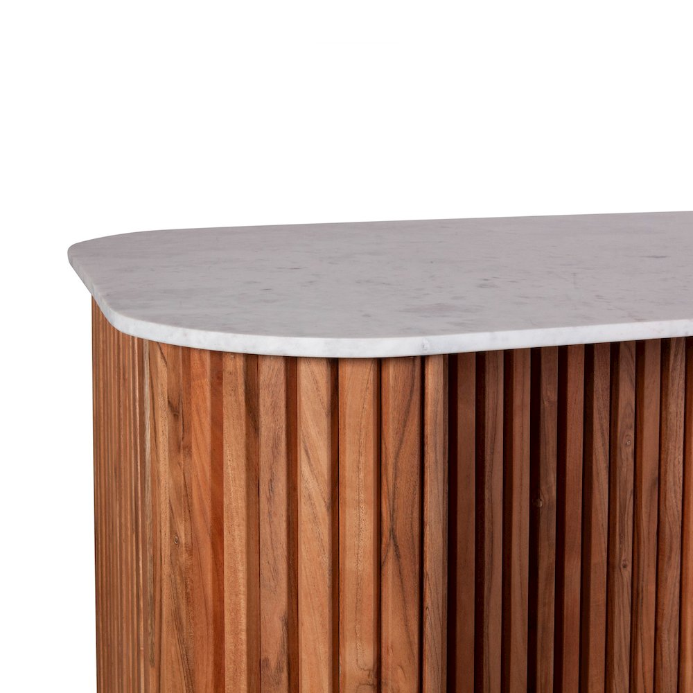 Kensington 68" Kitchen Island in Natural Acacia with White Marble Top