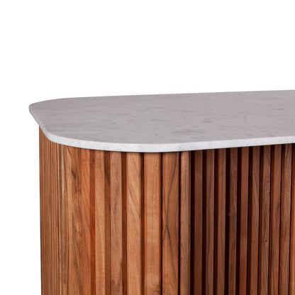 Kensington 68" Kitchen Island in Natural Acacia with White Marble Top