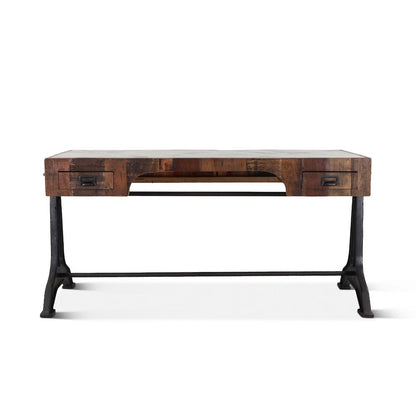 Melbourne Office Desk  in Teak Wood with Natural Marble Inlay