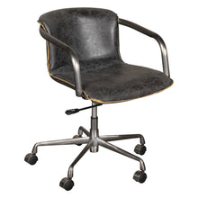 Chiavari Swivel Office Chair in Antique Ebony Leather and Antique Zinc