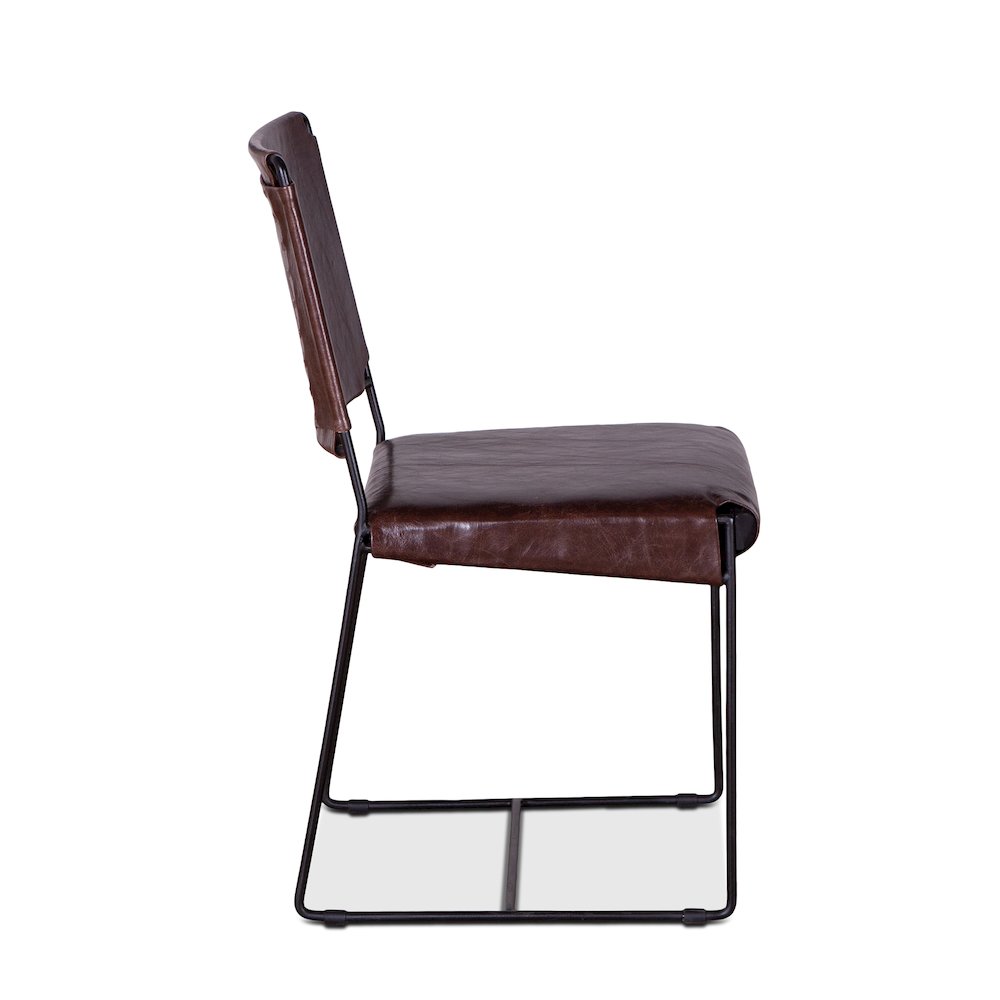 Melbourne Dining Chair in Chocolate Leather and Iron