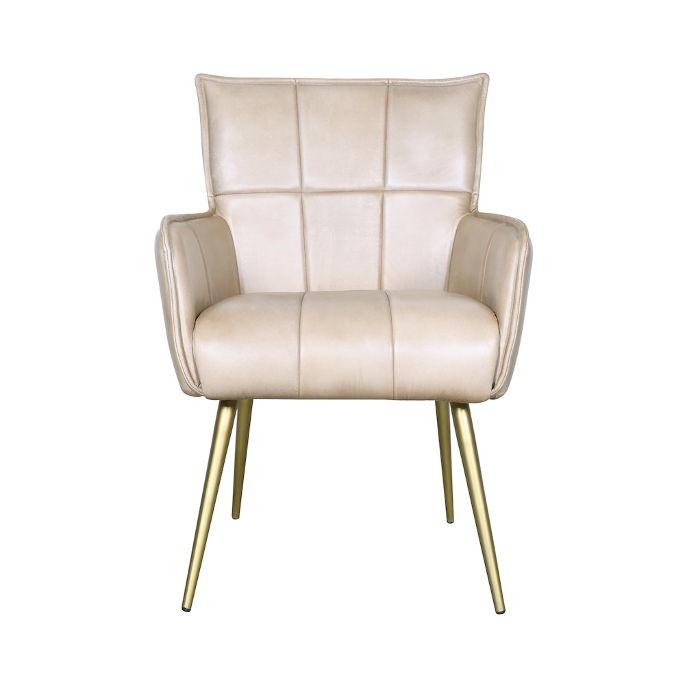 Thorpe Surrey Armchair in in Antique Ivory Leather and Gold Legs