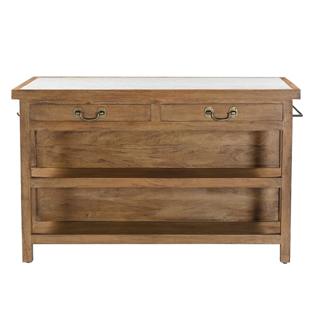Delmar 58" Kitchen Island Table with White Marble Top and Natural Mango Base