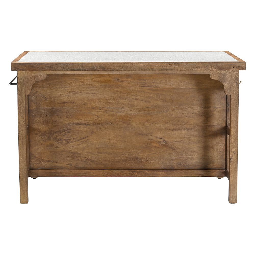 Delmar 58" Kitchen Island Table with White Marble Top and Natural Mango Base