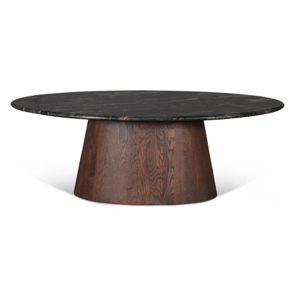 Caldera 52" Oval Coffee Table in Lava Marble with Dark Mango Base