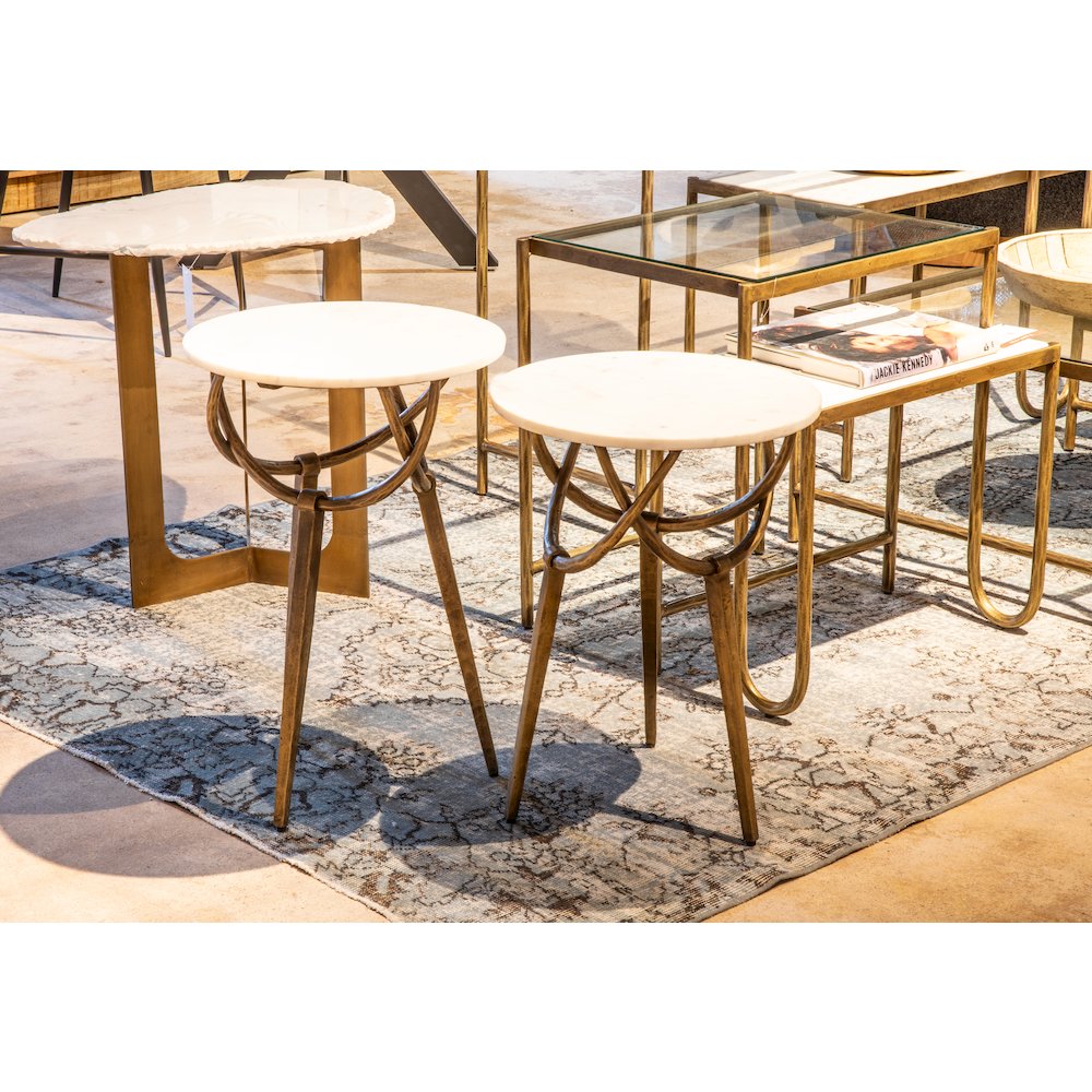 Odessa 16" Side Table with White Marble and Antique Brass Base, Set of 2