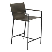 Sutton 20" Counter Armchair in Olive Green Leather and Iron