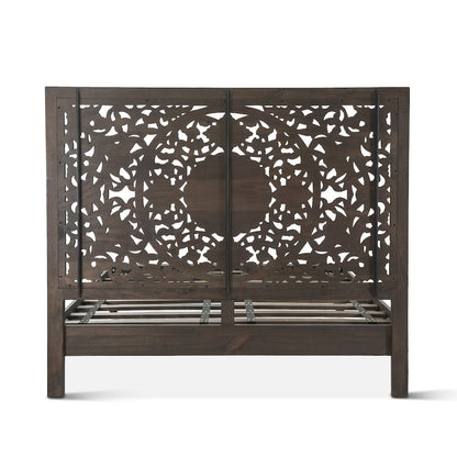 Haveli Carved King Bed in Vintage Brown