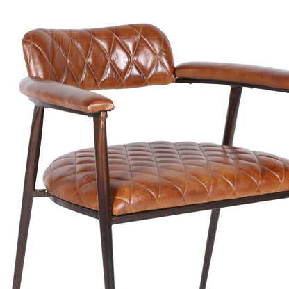 Hudson Armchair in Quilted Leather and Iron