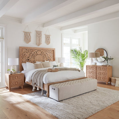 Haveli Queen Bed in Hand Carved Heirloom White