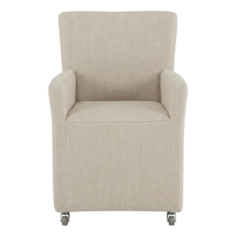 Linen Upholstered Wheeled Armchair, Modern Accent Chair for Living Room ,Beige
