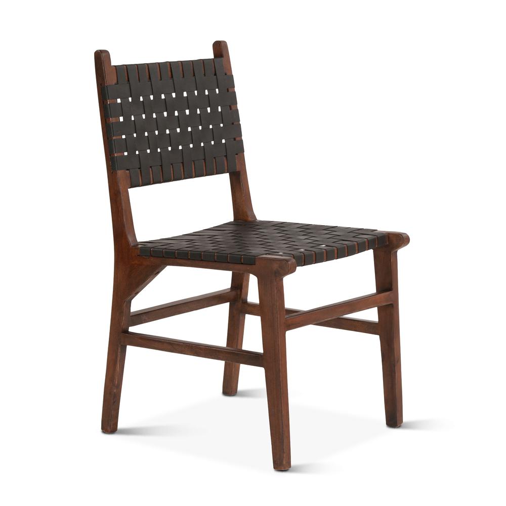 Lisbon Dining Chair in Black Leather with Royal Brown Finish
