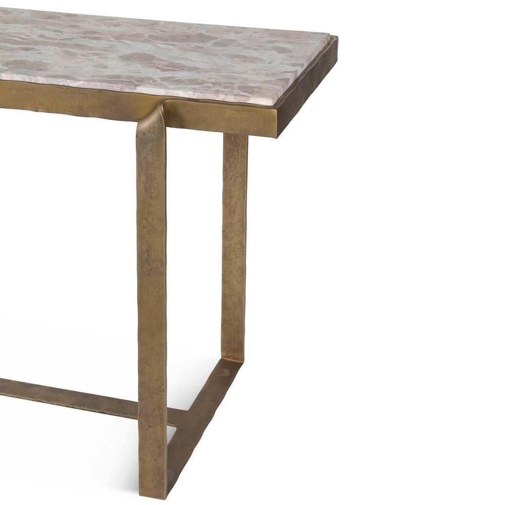 Rhodes 52" Console Table with Capri Beige Marble Top and Antique Brass Base