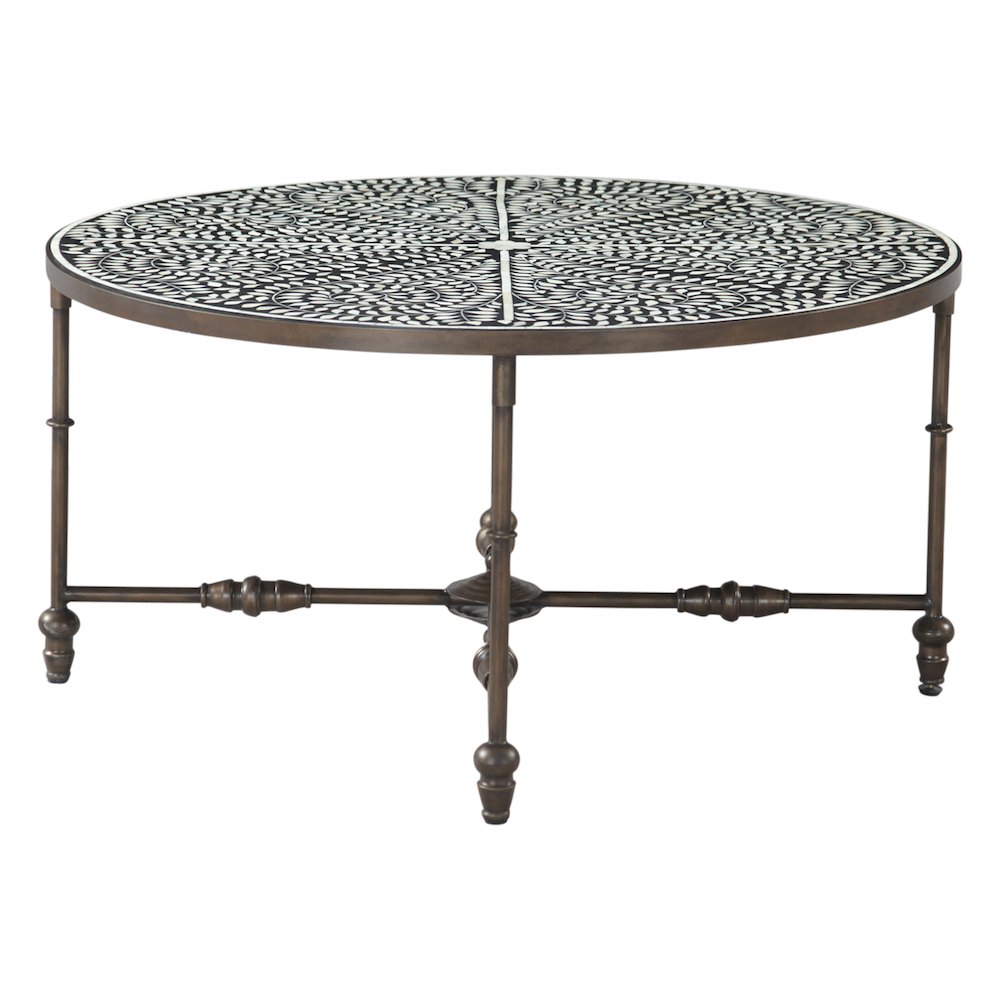 Ozark 40" Coffee Table with Floral Horn Inlay and Iron
