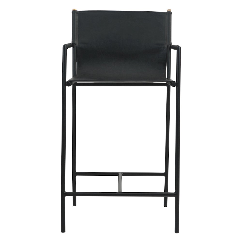 Sutton 20" Counter Armchair in Black Leather and Iron