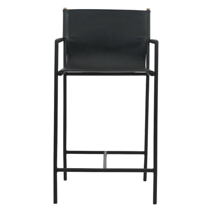 Sutton 20" Counter Armchair in Black Leather and Iron