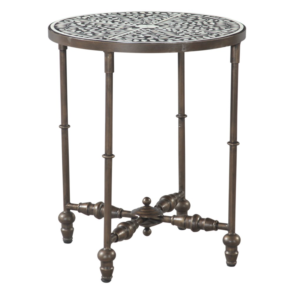 Ozark 20" Side Table with Floral Horn Inlay and Iron