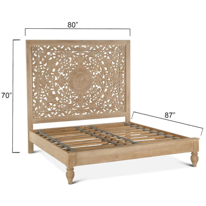 Haveli Carved King Bed in Whitewash Finish