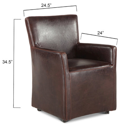 Lily Brown Leather Wheeled Armchair