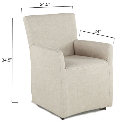 Lily Off-White Linen Wheeled Armchair