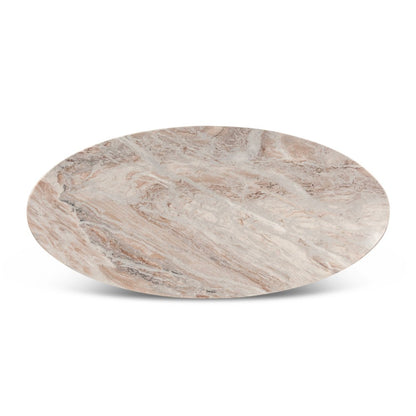 Pasadena 90" Oval Dining Table in Sawar Marble and Iron with Antique Gold Finish