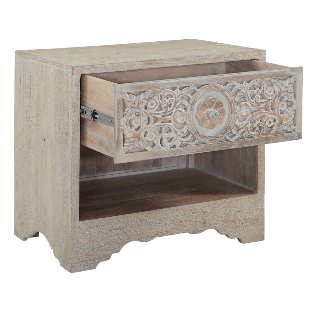 Haveli 26" Plinth Base Nightstand in Carved Heirloom White