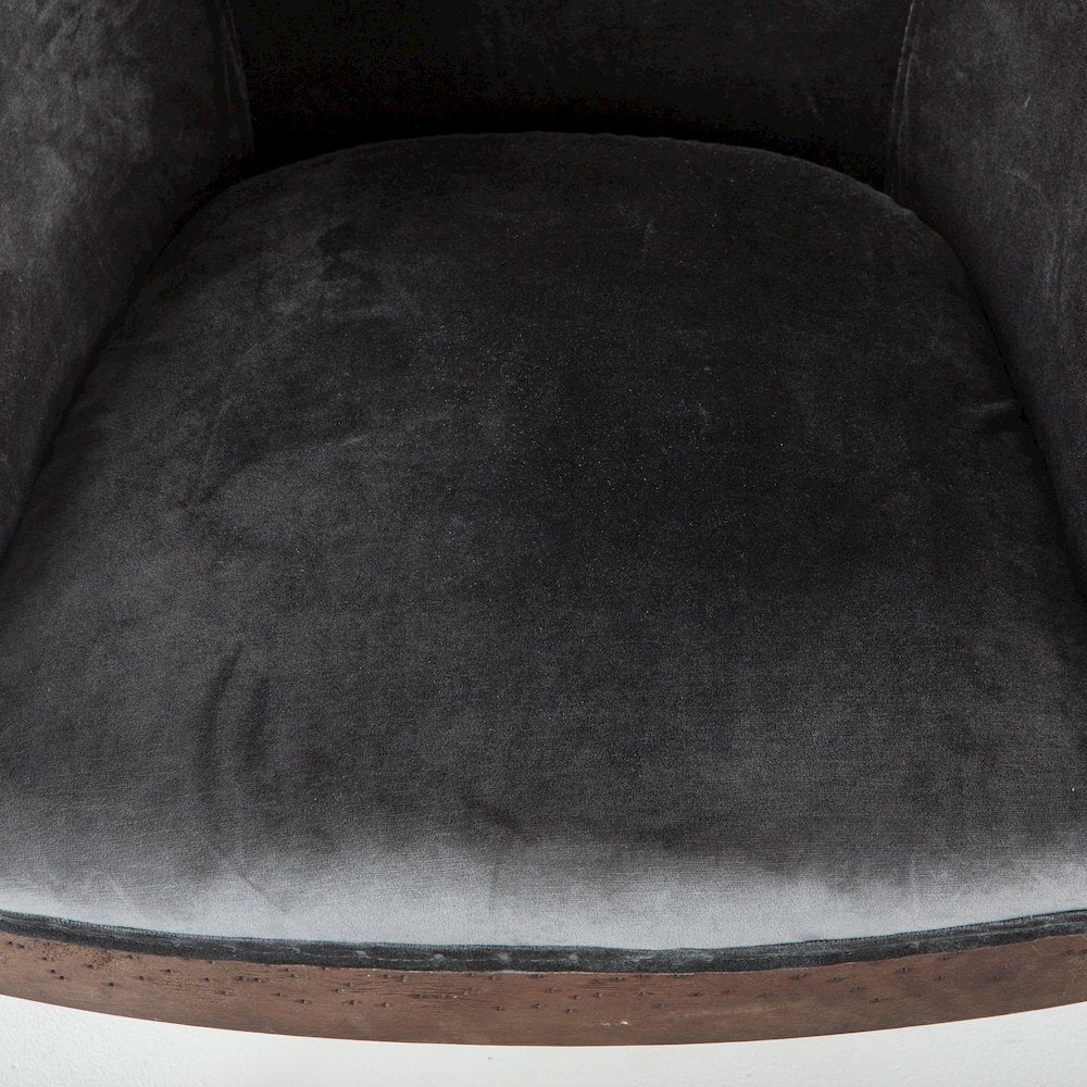 Charles Armchair in Gray Velvet with Exposed Frame