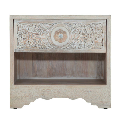 Haveli 26" Plinth Base Nightstand in Carved Heirloom White