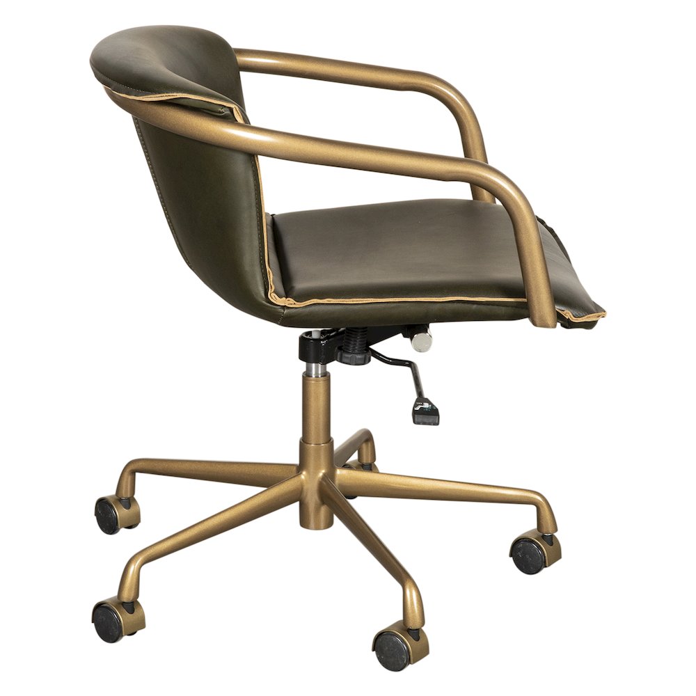 Chiavari Swivel Office Chair in Emerald Green Leather and Antique Gold