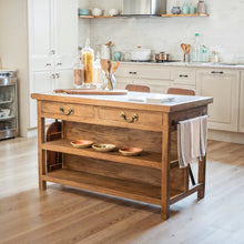 Delmar 58" Kitchen Island Table with White Marble Top and Natural Mango Base
