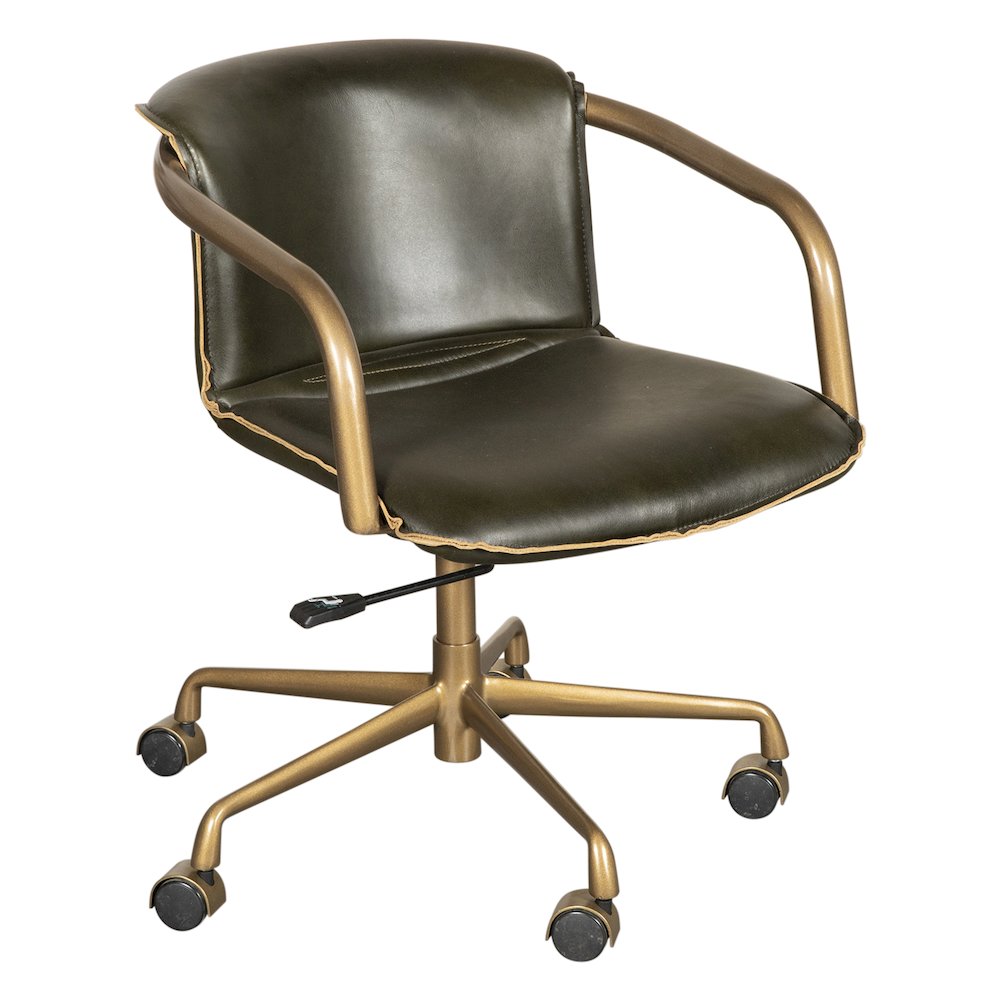 Chiavari Swivel Office Chair in Emerald Green Leather and Antique Gold