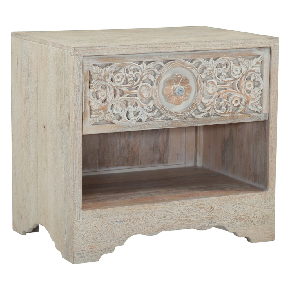 Haveli 26" Plinth Base Nightstand in Carved Heirloom White