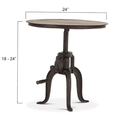 Artezia 24" Height Adjustable Crank Side Table in Matte Black Cast Iron