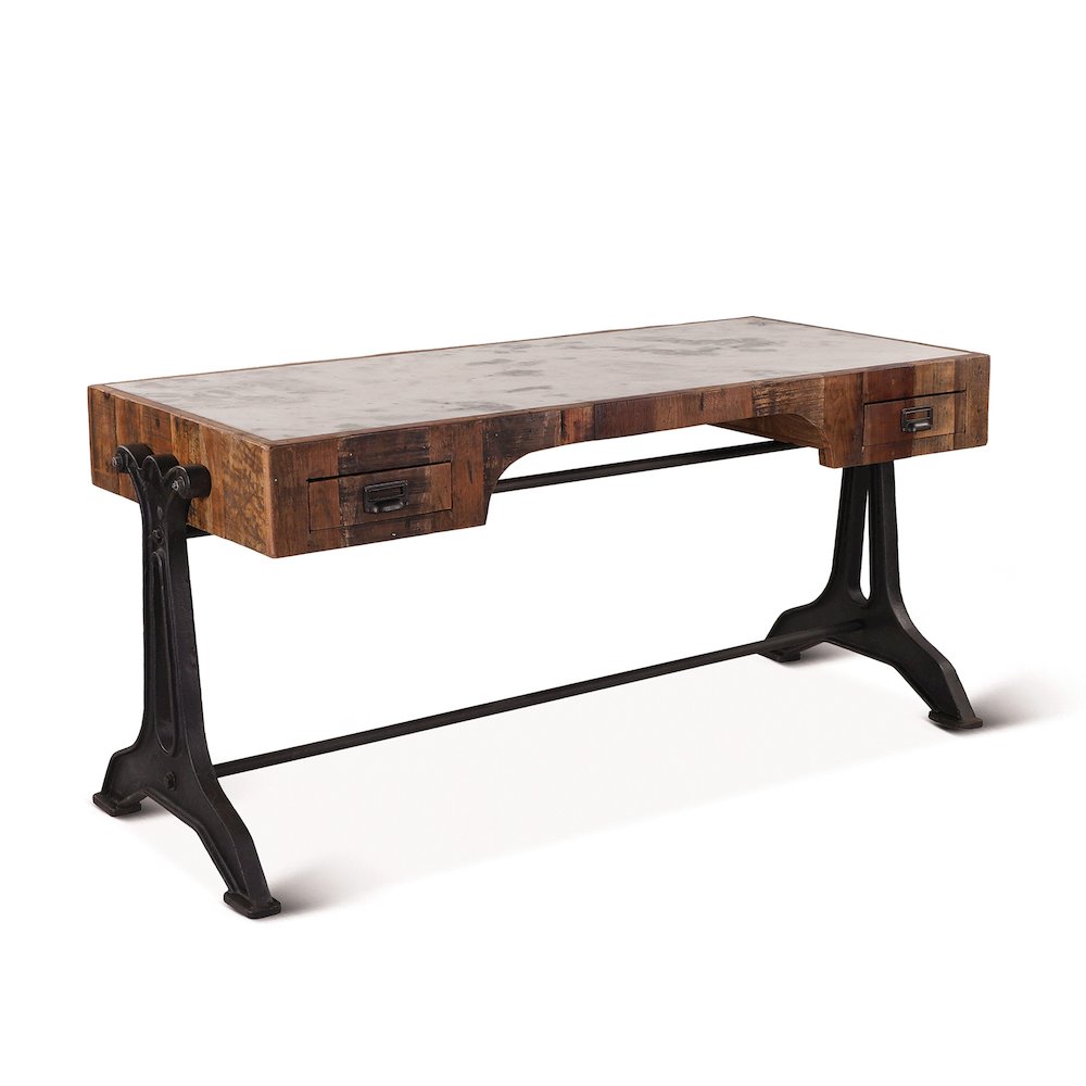 Melbourne Office Desk  in Teak Wood with Natural Marble Inlay