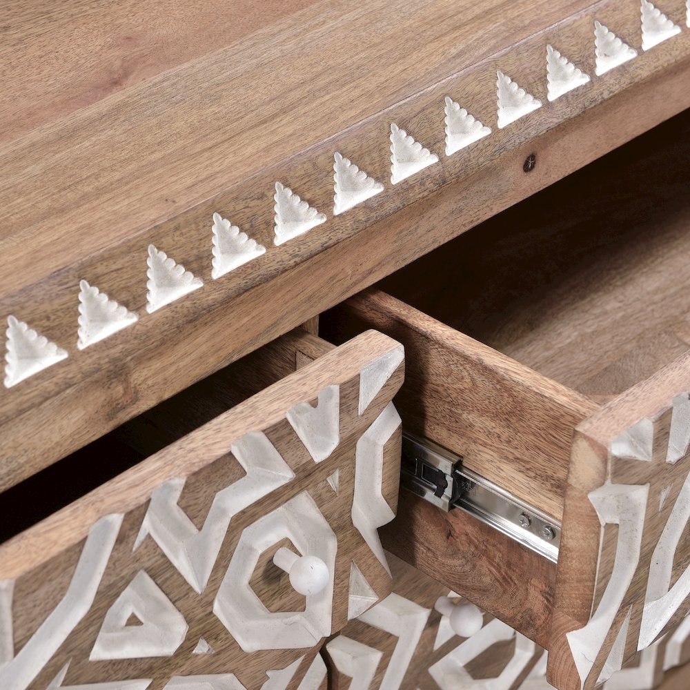 Haveli Dresser 61in Carved, Natural White