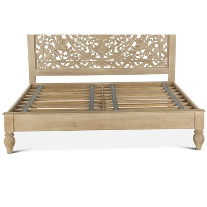 Haveli Carved King Bed in Whitewash Finish