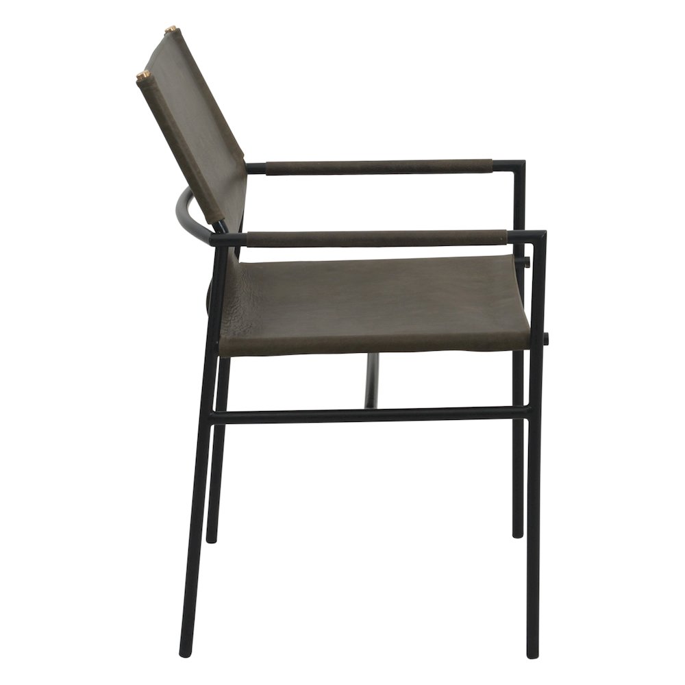 Sutton 20" Dining Armchair Olive Green Leather and Iron