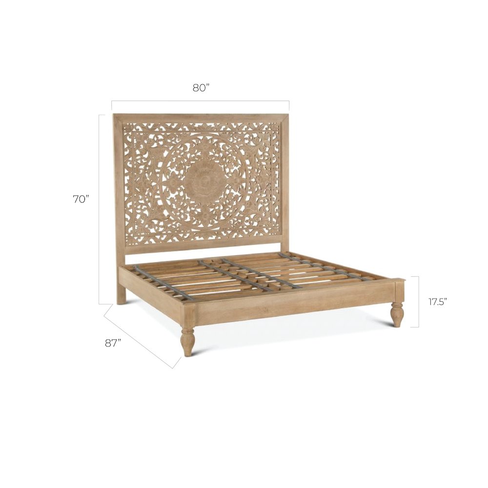 Haveli Carved King Bed in Whitewash Finish