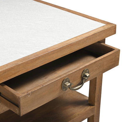 Delmar 58" Kitchen Island Table with White Marble Top and Natural Mango Base