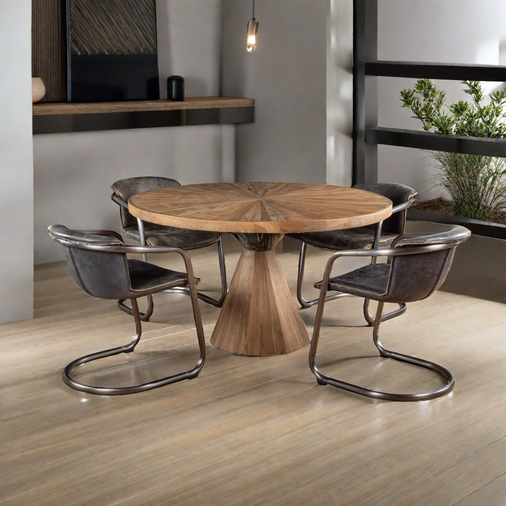 Rustic Revival Natural Teak Wood with Black Marble Pedestal