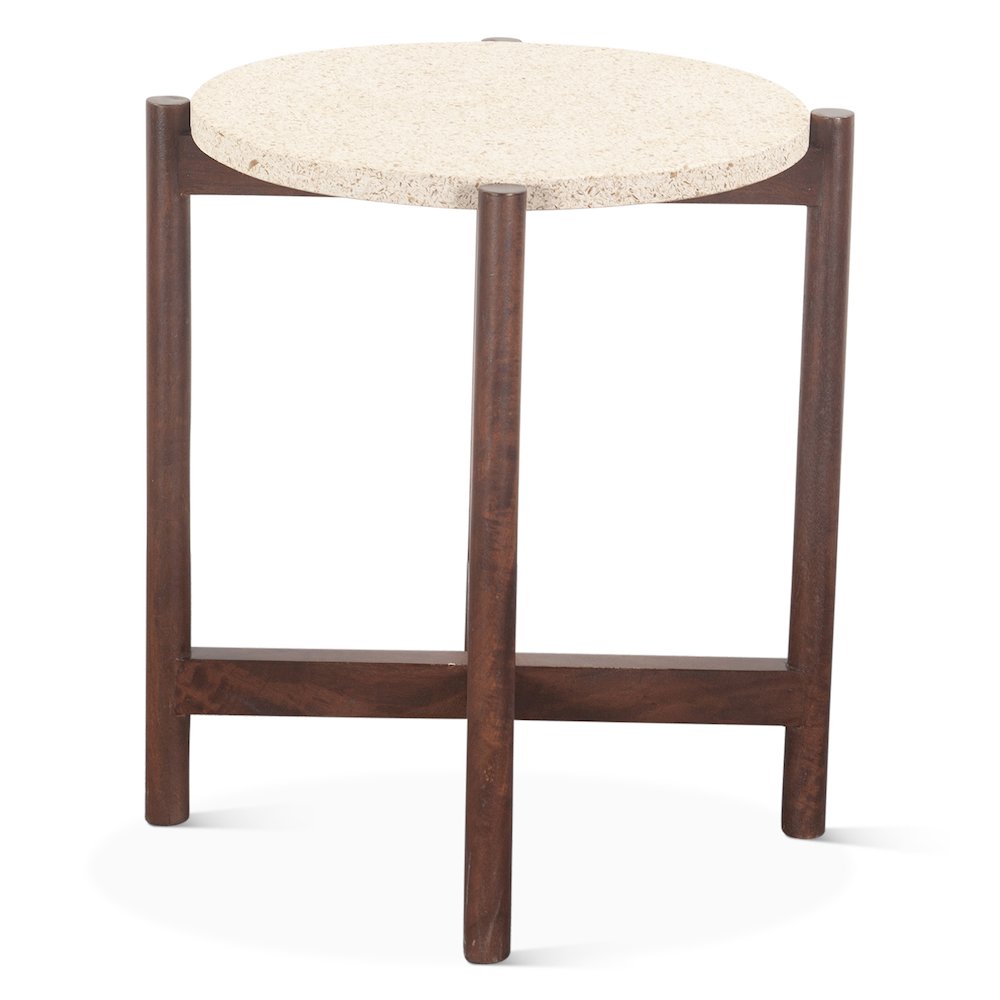 Notion Side Table with Beige Sandstone in Walnut Finish