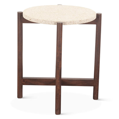 Notion Side Table with Beige Sandstone in Walnut Finish