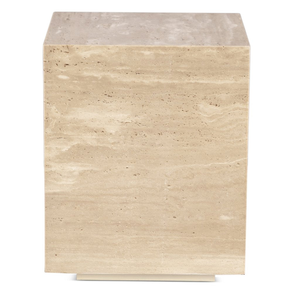 Giza 18" Drum Side Table in Travertine Stone