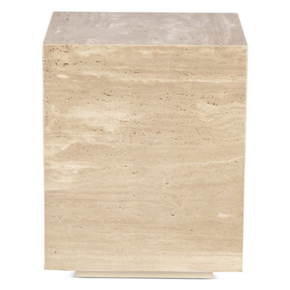 Giza 18" Drum Side Table in Travertine Stone