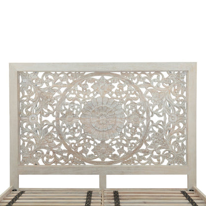 Haveli King Bed in Carved Heirloom White