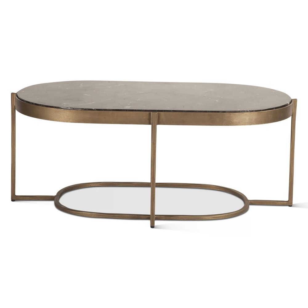 Fresno 43" Coffee Table with Black Marble and Antique Brass Base