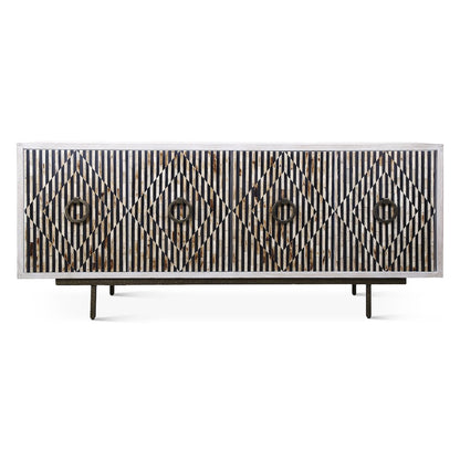 Alexandria 72" Sideboard with Bone, Horn, Wood Inlay on Metal Base