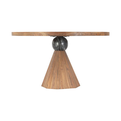 Rustic Revival Natural Teak Wood with Black Marble Pedestal