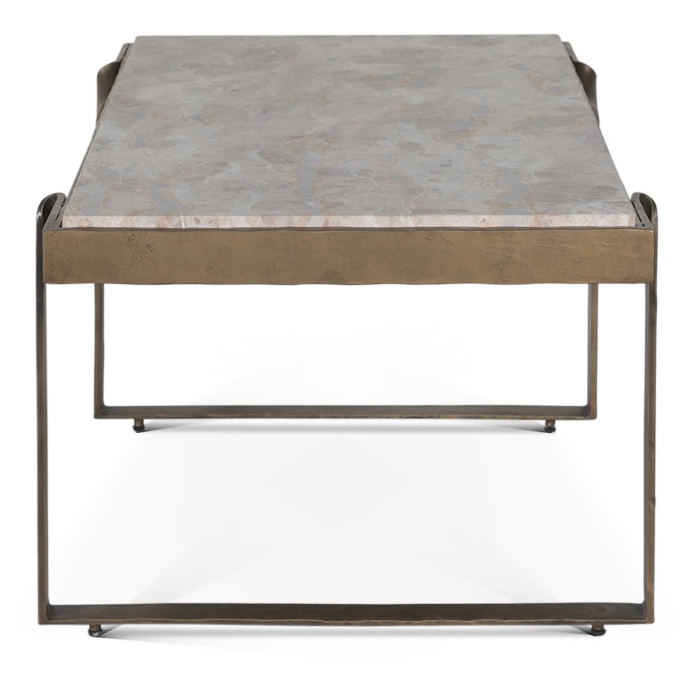 Rhodes 49" Coffee Table with Capri Beige Marble Top and Antique Brass Base