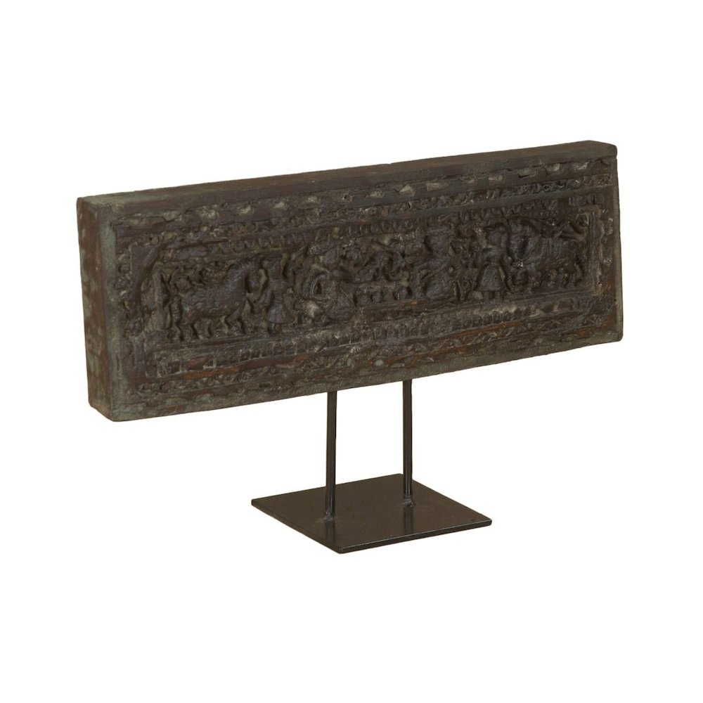 Curio 20" Carved Wood Panel on Iron Stand